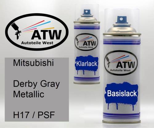 Mitsubishi, Derby Gray Metallic, H17 / PSF: 400ml Sprühdose + 400ml Klarlack - Set, von ATW Autoteile West.